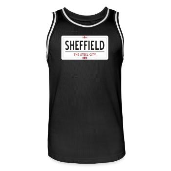 Ortsschild Sheffield - Männer Basketball-Trikot - Schwarz/Weiß - Vorne - AI Model Male 185 dark (185cm)