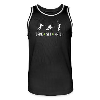 Tennis - Spiel Set Match - Männer Basketball-Trikot - Schwarz/Weiß - Vorne - AI Model Male 185 dark (185cm)