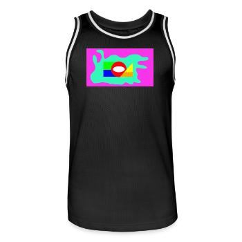 Geometric Color Block Collage Neon - Men's Basketball Jersey - black/white - Front - AI Model Male 185 dark (185cm)