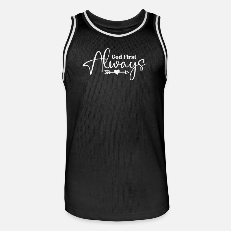God First Always Script Heart - Men's Basketball Jersey - black/white