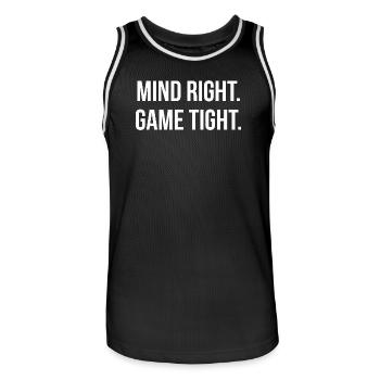 MIND RIGHT. GAME TIGHT. | Greyline Official - Men's Basketball Jersey - black/white - Front - AI Model Male 185 dark (185cm)