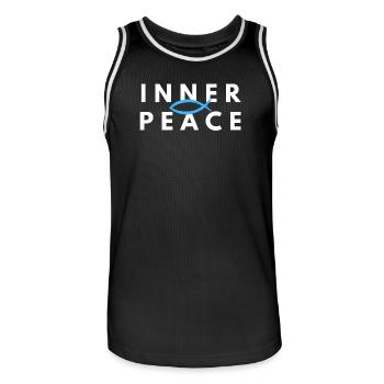 Inner Peace Ichthys Christian Meditation Tee - Men's Basketball Jersey - black/white - Front - AI Model Male 185 dark (185cm)