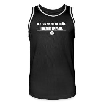 Not too late – you are too early - Men's Basketball Jersey - black/white - Front - AI Model Male 185 dark (185cm)