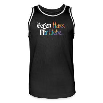 Liebe statt Hass Spruch Positivity Statement - Männer Basketball-Trikot - Schwarz/Weiß - Vorne - AI Model Male 185 dark (185cm)