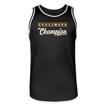 Conception typographique de Champion des mots croisés - Maillot de basket Homme - noir/blanc - Devant - AI Model Male 185 dark (185cm)