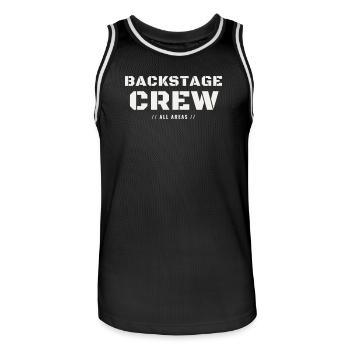 Backstage Crew All Areas Concert Team Staff Event - Men's Basketball Jersey - black/white - Front - AI Model Male 185 dark (185cm)
