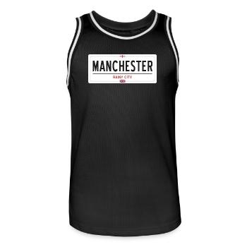Panneau de la ville de Manchester - Maillot de basket Homme - noir/blanc - Devant - AI Model Male 185 dark (185cm)