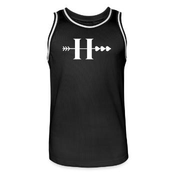 Lettre h flèche cœur - Maillot de basket Homme - noir/blanc - Devant - AI Model Male 185 dark (185cm)