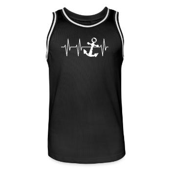 anchor pulse symbol sea ships captains - Men's Basketball Jersey - black/white - Front - AI Model Male 185 dark (185cm)