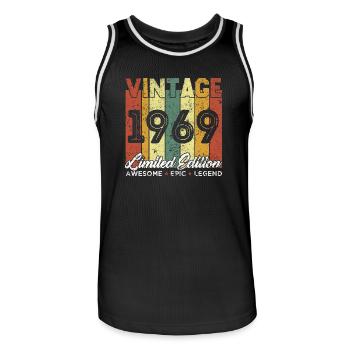 Geburtstagsgeschenk Vintage 1969 Limited Edition - Männer Basketball-Trikot - Schwarz/Weiß - Vorne - AI Model Male 185 dark (185cm)