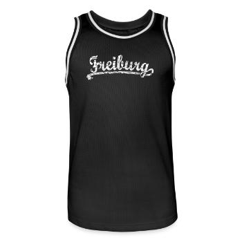 Freiburg Classic (Vintage/Weiß) - Männer Basketball-Trikot - Schwarz/Weiß - Vorne - AI Model Male 185 dark (185cm)