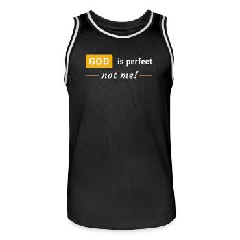 God is perfect, not me! - Men's Basketball Jersey - black/white - Front - AI Model Male 185 dark (185cm)
