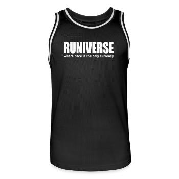 Runiverse Pace Is Currency Running is my Universe - Men's Basketball Jersey - black/white - Front - AI Model Male 185 dark (185cm)