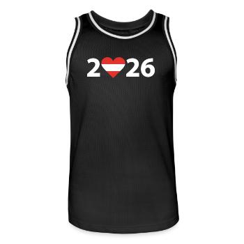 J’aime l’Autriche 2026, vacances en Autriche 2026 - Maillot de basket Homme - noir/blanc - Devant - AI Model Male 185 dark (185cm)