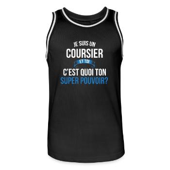 Coursier super pouvoir homme - Maillot de basket Homme - noir/blanc - Devant - AI Model Male 185 dark (185cm)