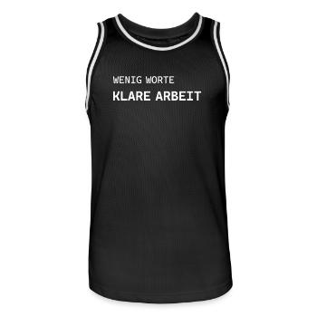 Wenig Worte. Klare Arbeit. - Männer Basketball-Trikot - Schwarz/Weiß - Vorne - AI Model Male 185 dark (185cm)