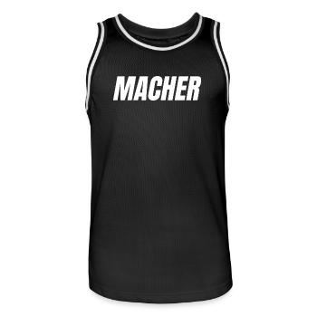 MACHER – Einfach machen. Einfach gut. - Männer Basketball-Trikot - Schwarz/Weiß - Vorne - AI Model Male 185 dark (185cm)