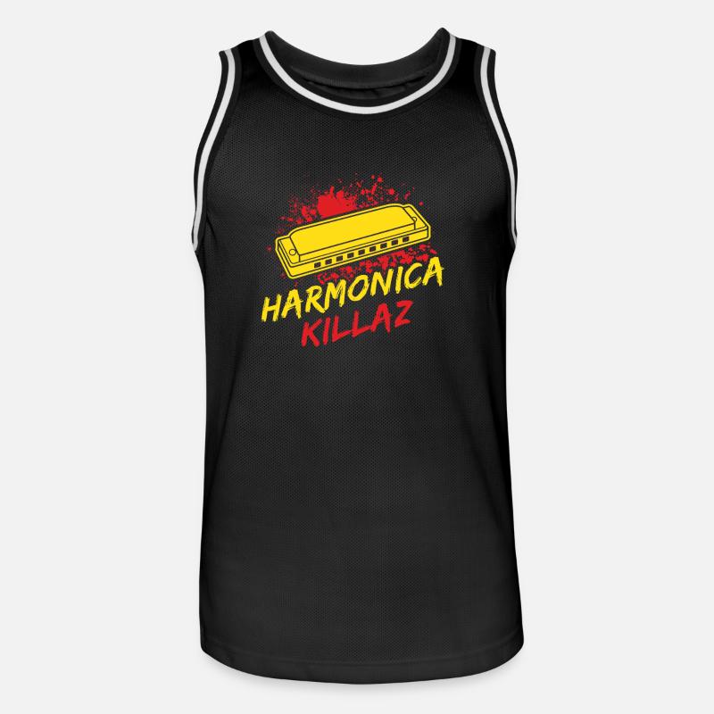 Funny Harmonica Player Killaz Harmonica - Männer Basketball-Trikot - Schwarz/Weiß