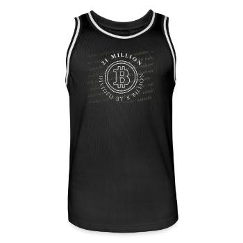 21 Million Divided by 8 Billion Bitcoin T-Shirt - Men's Basketball Jersey - black/white - Front - AI Model Male 185 dark (185cm)