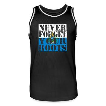 Never-Forget-Roots-Roots-San-Marino - Men's Basketball Jersey - black/white - Front - AI Model Male 185 dark (185cm)