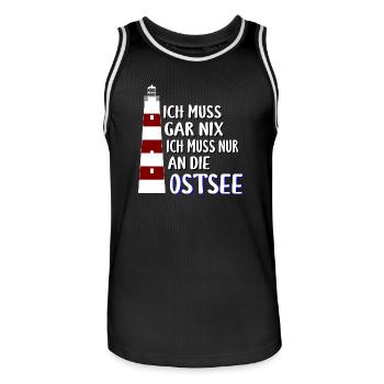 Ich muss gar nix - Ich muss nur an die Ostsee - Männer Basketball-Trikot - Schwarz/Weiß - Vorne - AI Model Male 185 dark (185cm)