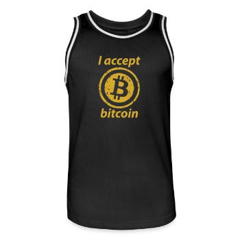 Bitcoin / cryptocurrency / gold / money / gift - Men's Basketball Jersey - black/white - Front - AI Model Male 185 dark (185cm)