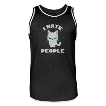 Ich hasse Menschen Katze Fun Shirt Hoodie Geschenk - Männer Basketball-Trikot - Schwarz/Weiß - Vorne - AI Model Male 185 dark (185cm)