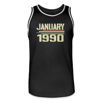 Janvier 1990 - Cadeau d’anniversaire Janvier 1990 - Maillot de basket Homme - noir/blanc - Devant - AI Model Male 185 dark (185cm)