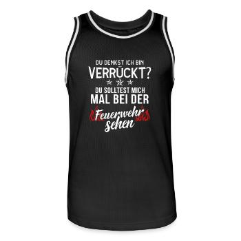 Feuerwehr T-Shirt · Feuerwehrmann · Ich verrückt? - Männer Basketball-Trikot - Schwarz/Weiß - Vorne - AI Model Male 185 dark (185cm)