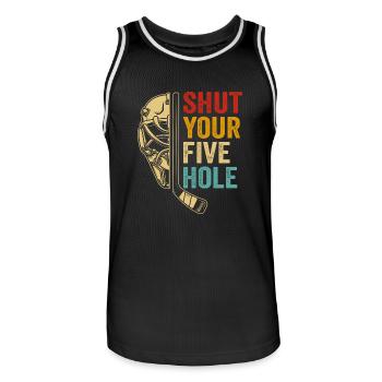 shut your five hole - Men's Basketball Jersey - black/white - Front - AI Model Male 185 dark (185cm)