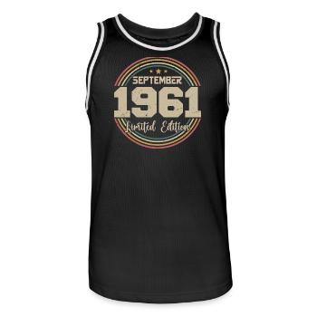 Cadeau Septembre 1961 September Birthday Gift 1961 - Maillot de basket Homme - noir/blanc - Devant - AI Model Male 185 dark (185cm)