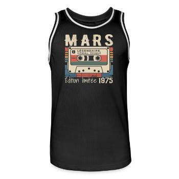 Anniversaire 1975 Mars 1975 né en Mars 1975 - Maillot de basket Homme - noir/blanc - Devant - AI Model Male 185 dark (185cm)