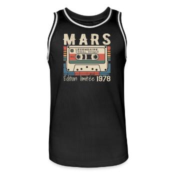 Anniversaire 1978 Mars 1978 né en Mars 1978 - Maillot de basket Homme - noir/blanc - Devant - AI Model Male 185 dark (185cm)