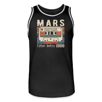 Anniversaire 1986 Mars 1986 né en Mars 1986 - Maillot de basket Homme - noir/blanc - Devant - AI Model Male 185 dark (185cm)