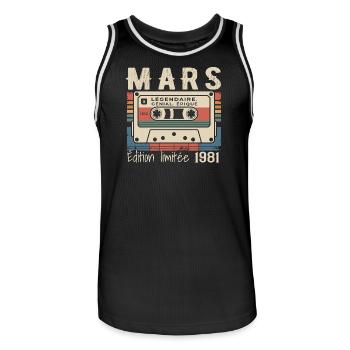 Anniversaire 1981 Mars 1981 né en Mars 1981 - Maillot de basket Homme - noir/blanc - Devant - AI Model Male 185 dark (185cm)