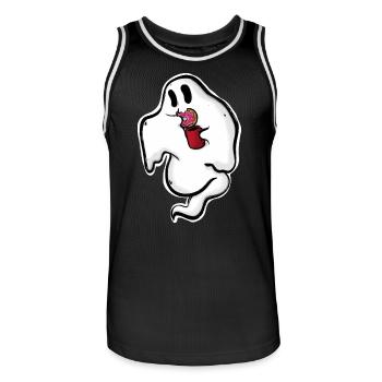 Fantôme avec un donut et une tasse - Maillot de basket Homme - noir/blanc - Devant - AI Model Male 185 dark (185cm)