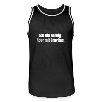 Ich bin nerdig. Aber mit Gravitas. - Männer Basketball-Trikot - Schwarz/Weiß - Vorne - AI Model Male 185 dark (185cm)