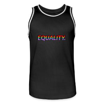 EQUALITY - rainbow text - LGBT pride month - Men's Basketball Jersey - black/white - Front - AI Model Male 185 dark (185cm)
