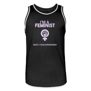Je suis une féministe, quel est votre super pouvoir? - Maillot de basket Homme - noir/blanc - Devant - AI Model Male 185 dark (185cm)