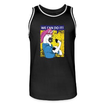 Nous pouvons faire ce licorne Unicorn Girlpower - Maillot de basket Homme - noir/blanc - Devant - AI Model Male 185 dark (185cm)