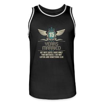 15 years married only 2 mistakes 15th wedding anniversary - Men's Basketball Jersey - black/white - Front - AI Model Male 185 dark (185cm)