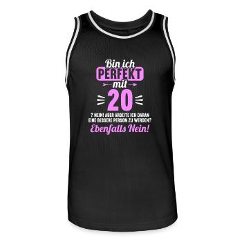 Bin ich perfekt mit 20 Jahren 20. Geburtstag - Männer Basketball-Trikot - Schwarz/Weiß - Vorne - AI Model Male 185 dark (185cm)