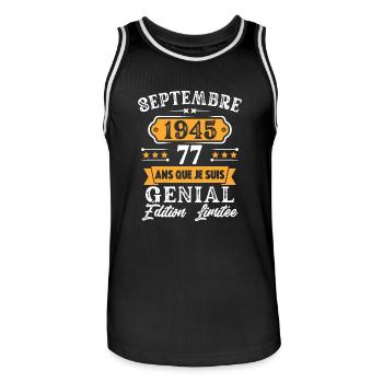 Cadeau D'anniversaire 77 Ans Septembre 1945 Rétro - Maillot de basket Homme - noir/blanc - Devant - AI Model Male 185 dark (185cm)