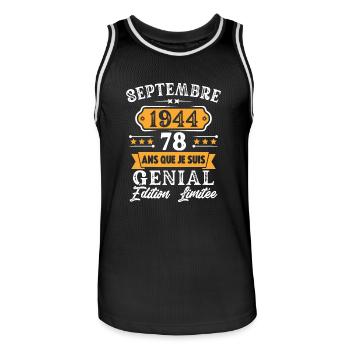 Cadeau D'anniversaire 78 Ans Septembre 1944 Rétro - Maillot de basket Homme - noir/blanc - Devant - AI Model Male 185 dark (185cm)