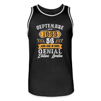 Cadeau D'anniversaire 56 Ans Septembre 1966 Rétro - Maillot de basket Homme - noir/blanc - Devant - AI Model Male 185 dark (185cm)