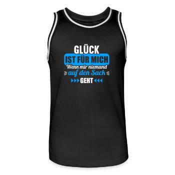 Glück ist wenn mir niemand auf den Sack geht - Männer Basketball-Trikot - Schwarz/Weiß - Vorne - AI Model Male 185 dark (185cm)