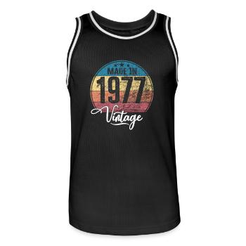 Millésime Fabriqué en 1977 Année de naissance 1977 Anniversaire - Maillot de basket Homme - noir/blanc - Devant - AI Model Male 185 dark (185cm)