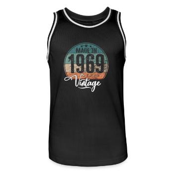 Millésime Fabriqué en 1969 Année de naissance 1969 Anniversaire - Maillot de basket Homme - noir/blanc - Devant - AI Model Male 185 dark (185cm)
