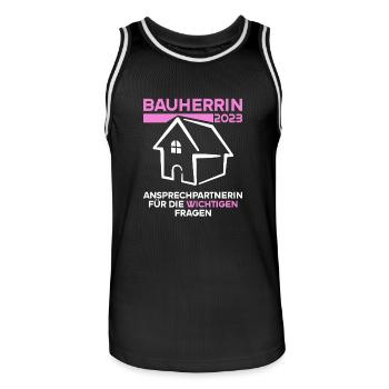 Bauherrin 2023 Ansprechpartnerin wichtigen Fragen - Männer Basketball-Trikot - Schwarz/Weiß - Vorne - AI Model Male 185 dark (185cm)