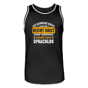 Ich schweige nicht weil du recht hast Dummheit - Männer Basketball-Trikot - Schwarz/Weiß - Vorne - AI Model Male 185 dark (185cm)